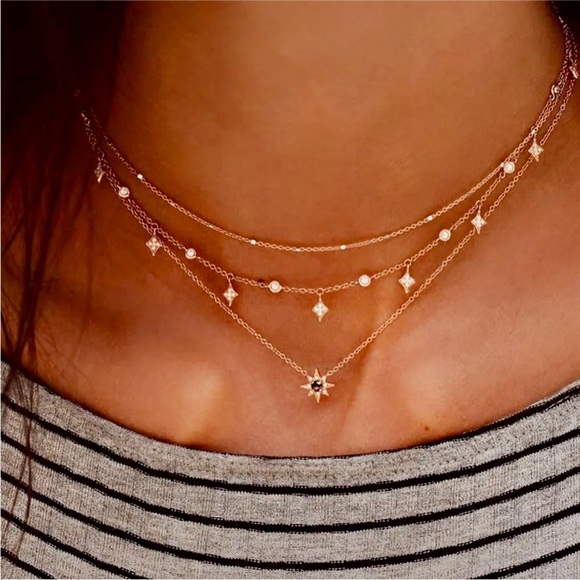 Jewelry - Dainty Gold Layered Necklace with Star Accents. New Without Tags.